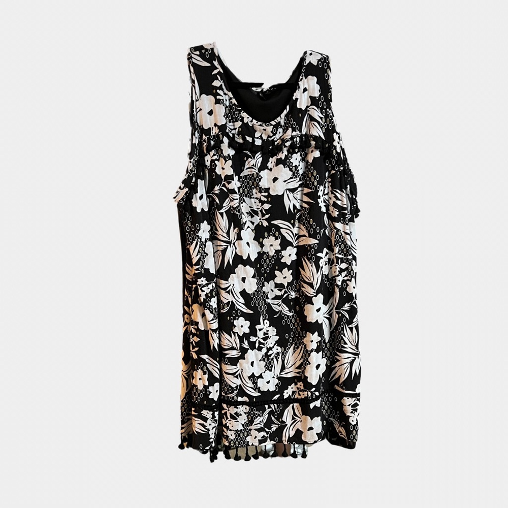 🌸 New Directions Curvy Black & White Floral Sleeveless Dress 1X